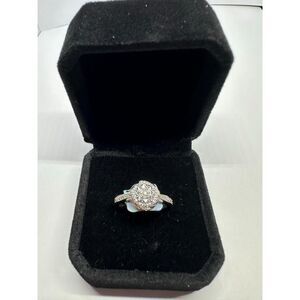 Beautiful Halo Natural Diamond Cluster Ring on Sterling Silver Band